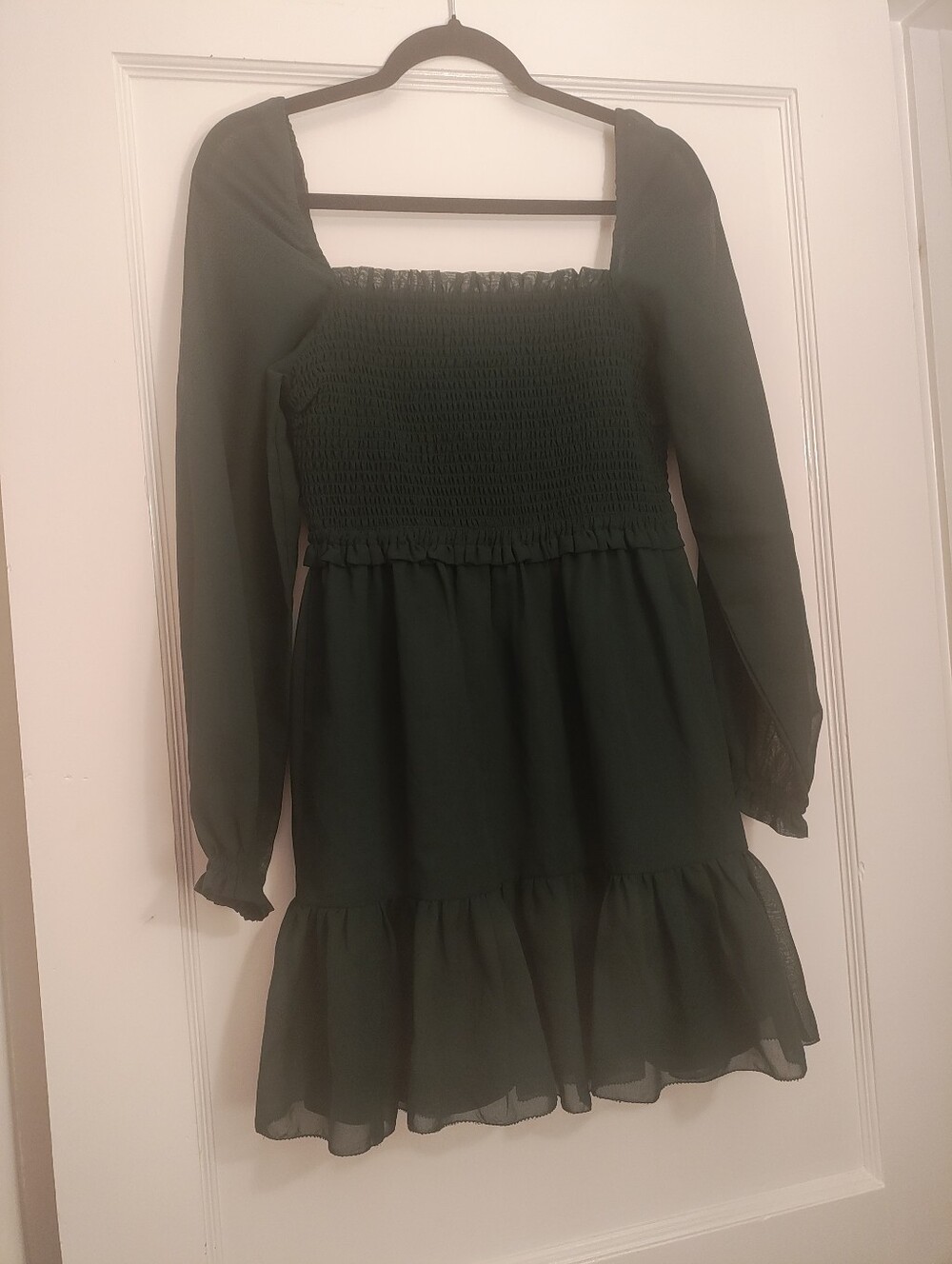 RETROD Black Fairycore Babydoll Mini Dress Smocked Sheer Balloon Sleeve Romantic